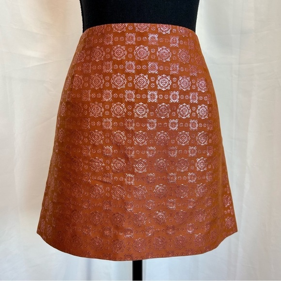 J. CREW COLLECTION Pink Copper Metallic Silk Brocade Mini Skirt Sz 4 NWOT - Picture 5 of 12